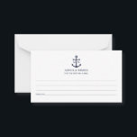 Hochzeitsratenkarte für die blaue Navy Hinweiskarte<br><div class="desc">Fügen Sie Ihrer Hochzeit eine stilvolle Touch mit dieser klassisch marineblauen Ankerhochzeitskarte und Wunschkarte hinzu. Es wurde mit einer marineblauen Ankerillustrierung konzipiert und verfügt über personalisiertes Bräunungs- und Bräutigam-Monogramm, benutzerdefinierten Text in einem navy blauen Serif-Schriftart auf weißem Hintergrund. Ideal für Hochzeiten im Wassersport oder am Strand, Babyduschen, Geburtstage, Brautpartys, Junggeselinnen-Abschiede...</div>