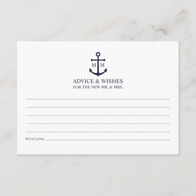 Hochzeitsratenkarte für die blaue Navy Hinweiskarte (Vorderseite)