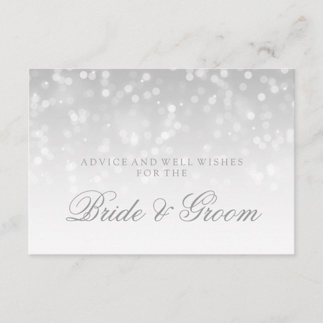 Hochzeitsratenkarte Silver Bokeh Sparkle Lights Hinweiskarte (Vorderseite)