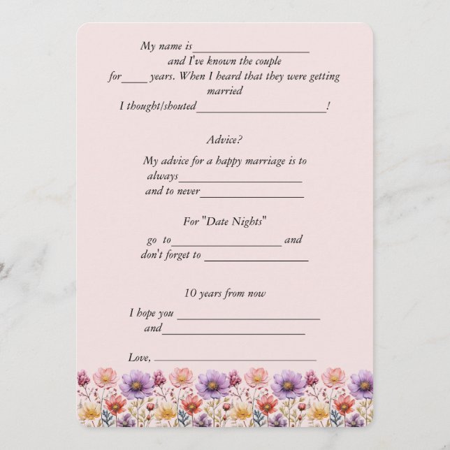 Hochzeitsratgeber Frühlingsblumen Rosa Lila Gelb Hinweiskarte (Rückseite)