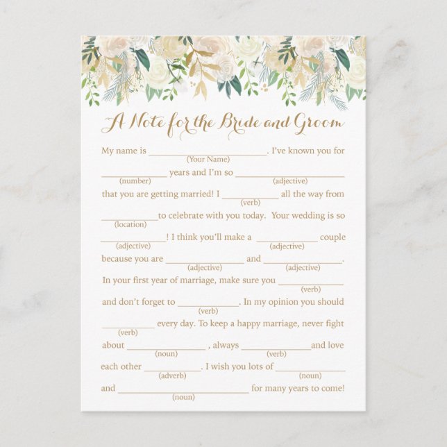 Hochzeitsratgeber für Gold und Weiße Blume Postkarte (Vorderseite)