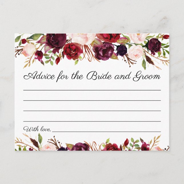 Hochzeitsratgeber für Marsala und Rosa Hinweiskarte (Vorderseite)