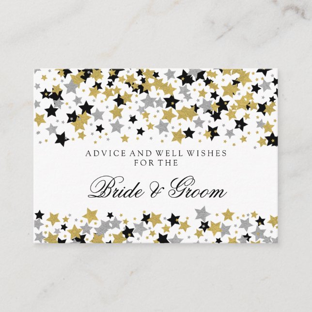 Hochzeitsratgeber Gold Glitzer Stars Confetti Hinweiskarte (Vorderseite)