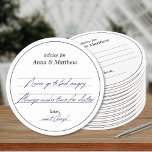 Hochzeitsratgeber | Modernes Minimalistisches Eleg Runder Pappuntersetzer<br><div class="desc">Die einzigartige Hochzeitsberatung Untersetzer, eine wunderbare Drehung auf dem traditionsreichen Gästebuch, die Ihrer Hochzeitsfeier eine Touch von Charme und Praxisnähe verleiht. Diese als Untersetzer in Papierform gestalteten Ratschläge dienen als zweizweck-Hochzeitsnadel und Dekorationselement, das die Neuvermählten über Jahre schätzen werden. Jeder Untersetzer zeichnet sich durch ein stilvolles und elegantes Design aus...</div>