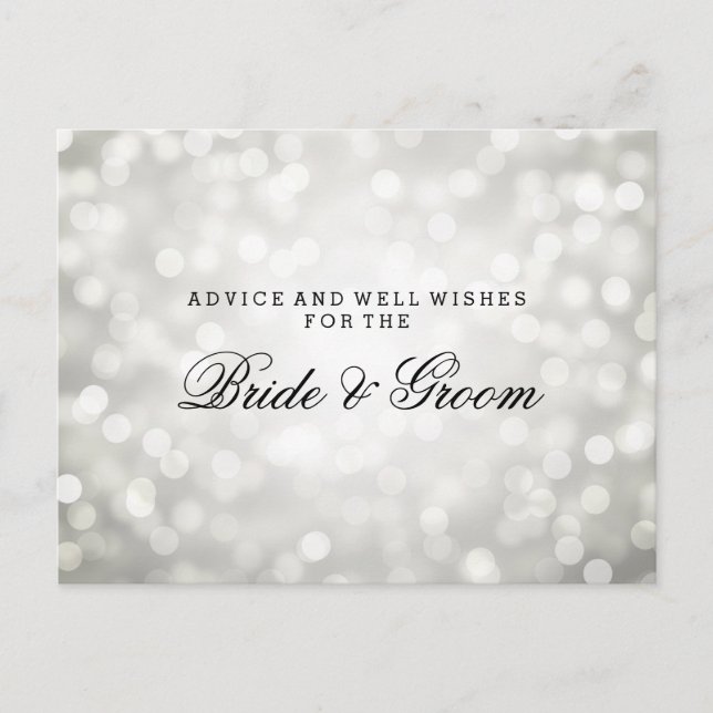 Hochzeitsratgeber Silberne Glitzer-Leuchten Hinweiskarte (Vorderseite)