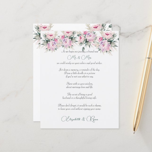 Hochzeitsratgeber wünscht Pink Peonies (Vorderseite/Rückseite Beispiel)