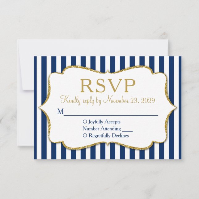 Hochzeitsreaktion in Blue Stripe UAWG RSVP Karte (Vorderseite)
