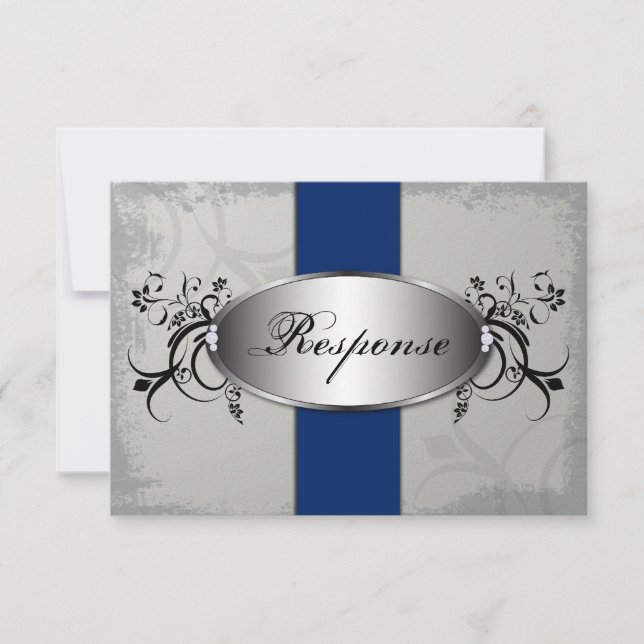 Hochzeitsreaktion RSVP Card Royal Blue Slate Gray (Vorderseite)