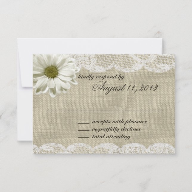 Hochzeitsreaktion von Daisy und Lace Country Burla RSVP Karte (Vorderseite)