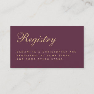 Hochzeitsregister Einfach Wein Farbe Golden Script Begleitkarte