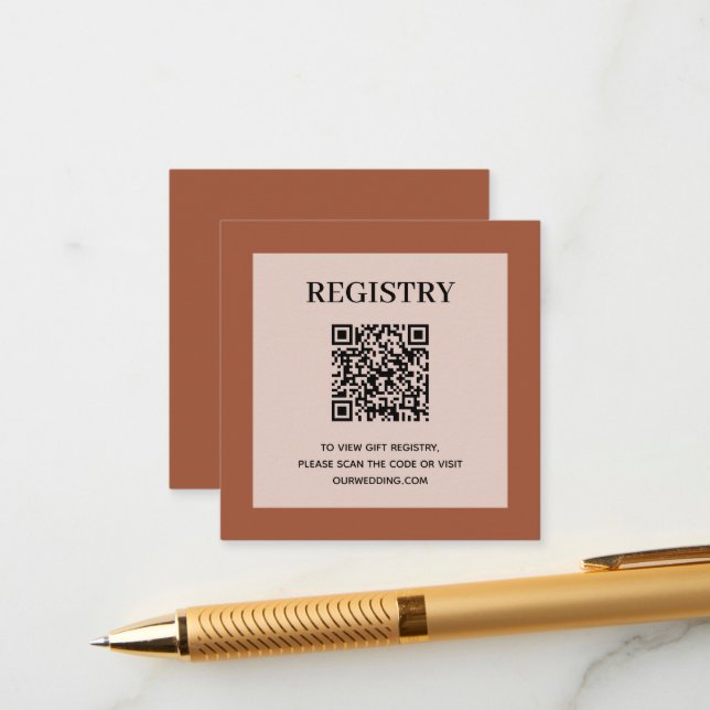 Hochzeitsregister QR-Code Terrakotta Begleitkarte (Vorderseite/Rückseite Beispiel)