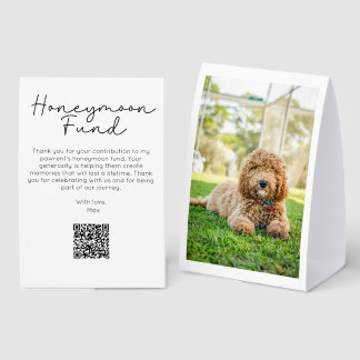Hochzeitsreise-Fonds-Hund-Einladung QR-Code Tischaufsteller