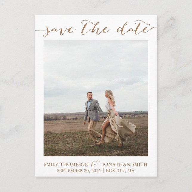 Hochzeitsreise Foto Save the Date Postkarte in Gol (Vorderseite)