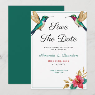 Hochzeitsreise mit Hummingvögeln in der roten trop Save The Date