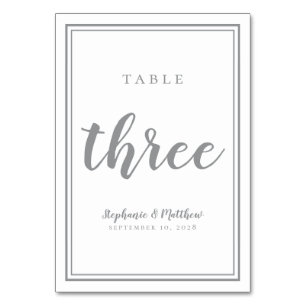 Hochzeitsreise Tischnummer Drei einfache Graustufe