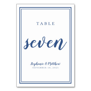 Hochzeitsreise Tischnummer Seven Simple Blue & Whi