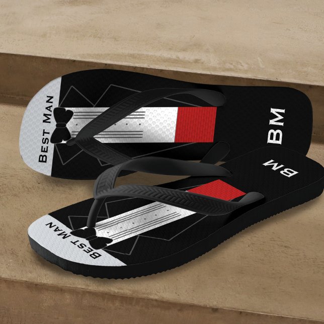 Hochzeitsreise Trauzeuge Personalisiert Tuxedo Fli Flip Flops (Just add your Best Man's initials)