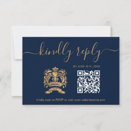 Hochzeitsreisepass Gold Navy QR Code RSVP Karte