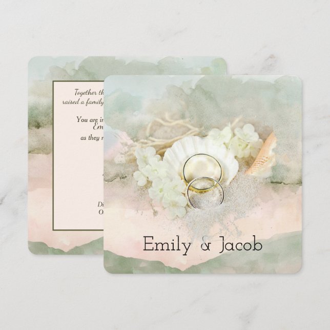 Hochzeitsrennen in Seashell Beach Heart Einladung (Vorne/Hinten)