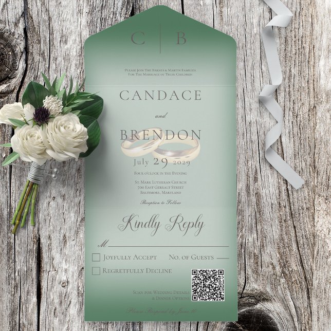 Hochzeitsrennen Moderner Grüner QR-Code All In One Einladung (Von Creator hochgeladen)