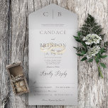 Hochzeitsrennen Modernes Graues Abendessen All In One Einladung<br><div class="desc">AUCH MIT EINEM QR CODE IM UAWG BEREICH ERHÄLTLICH. Dieses schlichte und dennoch elegante Design hat einen modernen Look, mit zwei vergoldeten Hochzeitsringen auf einem weichen, weißen, blurfarbenen Overlay auf grauem Hintergrund. Personalisierte All-In-One-Einladungen sind eine einzigartige Kombination aus einer schön gedruckten, maßgeschneiderten Einladung und einer leicht zu abreißenden perforierten UAWG-Postkarte....</div>