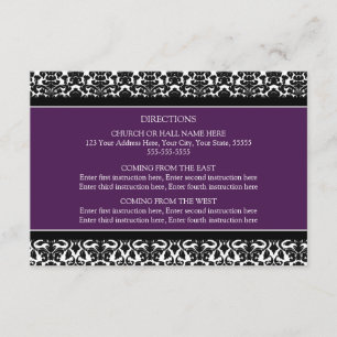 Hochzeitsrichtungskarten Plum Black Damask Begleitkarte
