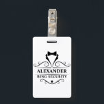 Hochzeitsring-Sicherheit Black Tuxedo-Krawatte Ausweis<br><div class="desc">Hochzeitsring-Sicherheit Black Tuxedo Krawatte Clip auf Abzeichen</div>