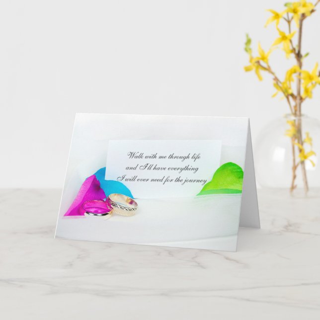 Hochzeitsringe auf Regenbogenblättern Karte (Gelbe Blume)