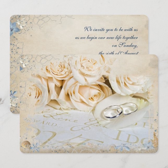 Hochzeitsringe auf Rose Einladung (Vorne/Hinten)