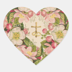 Hochzeitsringe kreuzen Vintage Kirschblüten Herz-Aufkleber