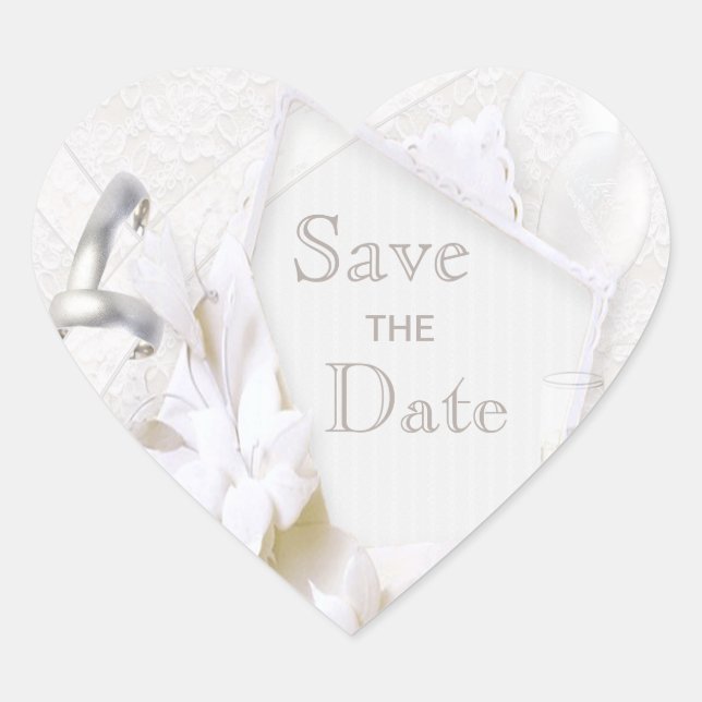 Hochzeitsrings & Champagnerbrillen Save the Date Herz-Aufkleber (Vorderseite)