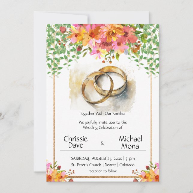 Hochzeitsrings Elegante White Wedding Einladung (Vorderseite)