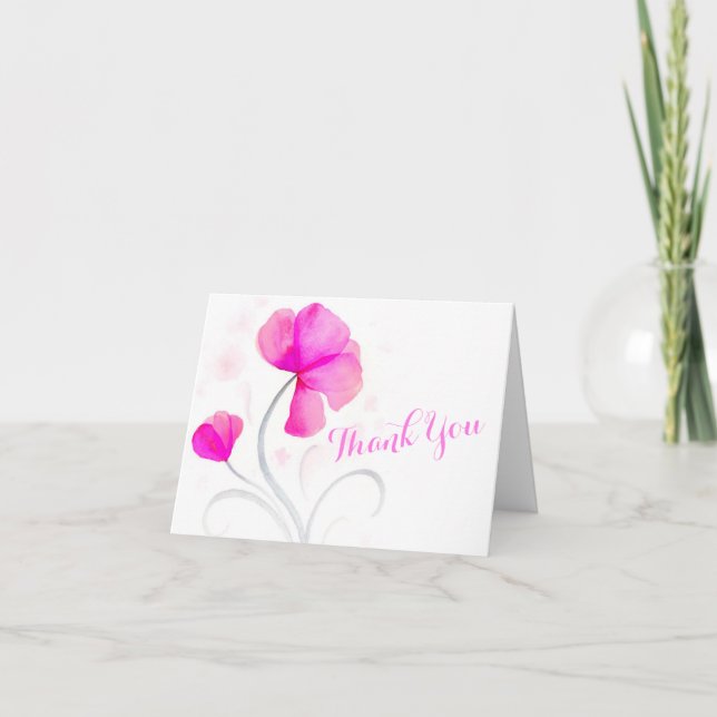 Hochzeitsrosa Blume Aquarell Dankeschön Karte (Vorderseite)