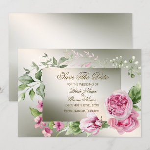 Hochzeitsrosa Blumenrahmen Aquarellfarben Shiny Br Save The Date
