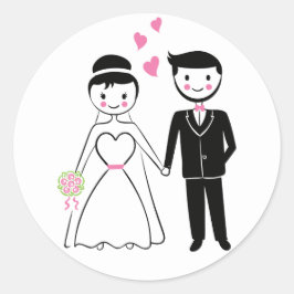 Hochzeitsrosa Braut und Cartoon nur verheiratet Runder Aufkleber