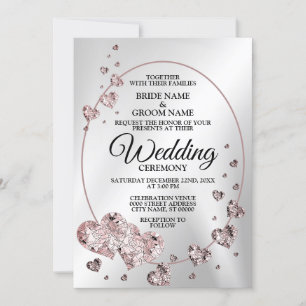 Hochzeitsrosa Peach Shiny Hearts Geometrisches Ele Einladung