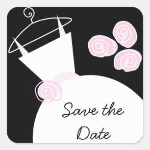 Hochzeitsrosa "Save the Date", schwarz Quadratischer Aufkleber