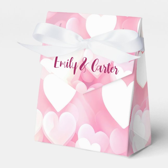 Hochzeitsrosa und weiße Bokeh-Herzen Geschenkschachtel (Vorderseite)