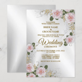 Hochzeitsrosa Weiße Blütensilber Rustikales Elegan Einladung