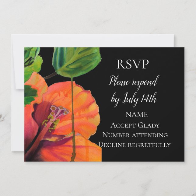 HochzeitsrSVP tropischer Hibiskus Blume Aquarell Einladung (Vorderseite)