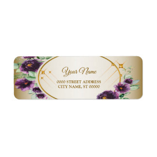 Hochzeitsrücksendeadresse Lila Rosa Blumen Gold