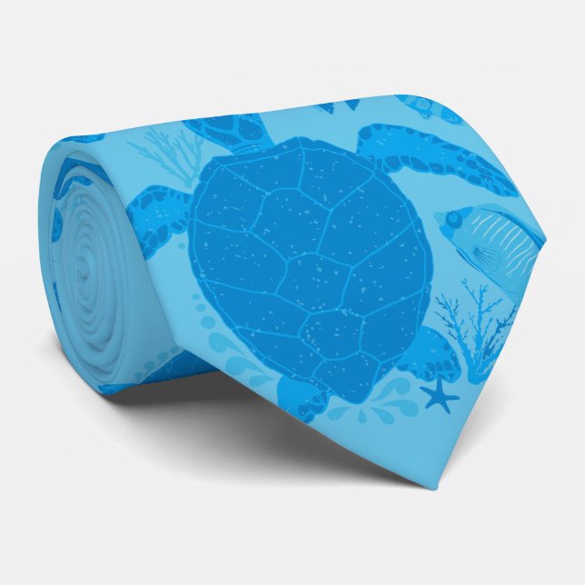 Hochzeitssaal Blue Marine Wildlife Designer Krawatte (Gerollt)
