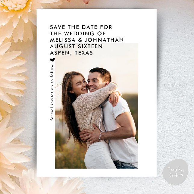 Hochzeitssaal das Datum Moderne Minimalistische Sa Save The Date (Wedding Sate The Date Modern Minimalist Clean signature script Theme Card PDF Black and White)