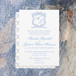 Hochzeitssache des Blue Monogram Wappen Watercolor Einladung