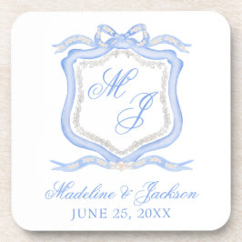 Hochzeitssache des Blue Monogram Wappen Watercolor Getränkeuntersetzer