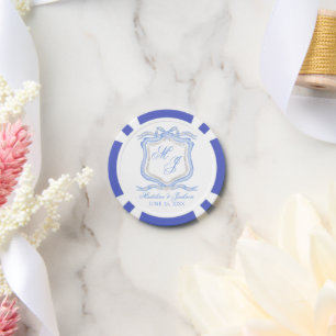 Hochzeitssache des Blue Monogram Wappen Watercolor Pokerchips