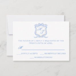 Hochzeitssache des Blue Monogram Wappen Watercolor RSVP Karte