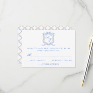 Hochzeitssache des Blue Monogram Wappen Watercolor RSVP Karte
