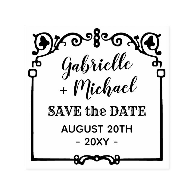 Hochzeitssache Speichern des Datums Verzierte Vint Permastempel (Design)