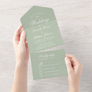 Hochzeitssage Green Elegant Script Calligraphy UAW All In One Einladung